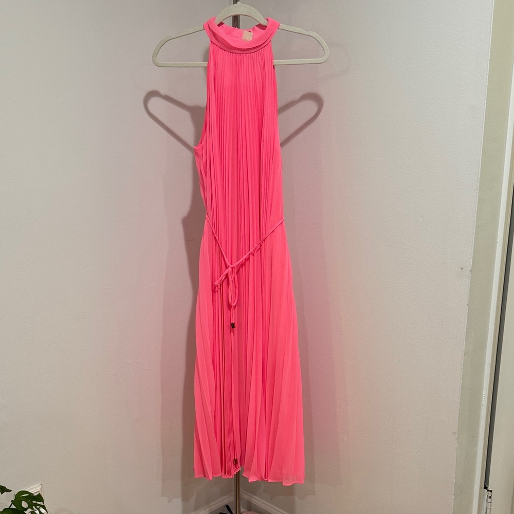 Milly pleated Pink Halter Dress